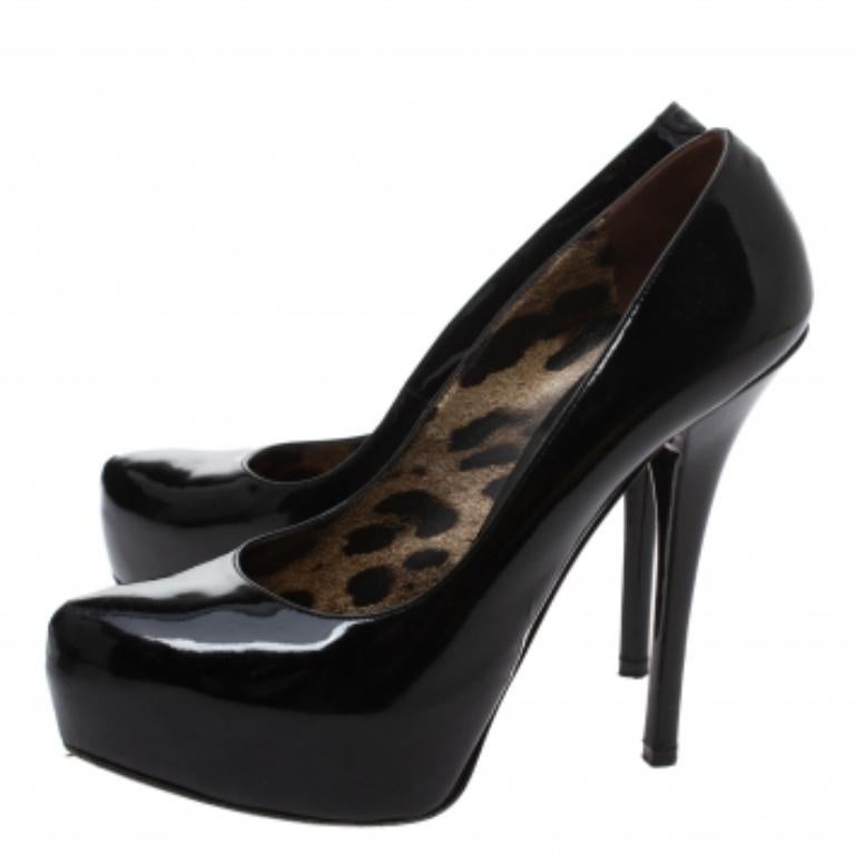 Dolce & Gabanna Black Patent Leather Platform Pumps Size 38 For Sale 3