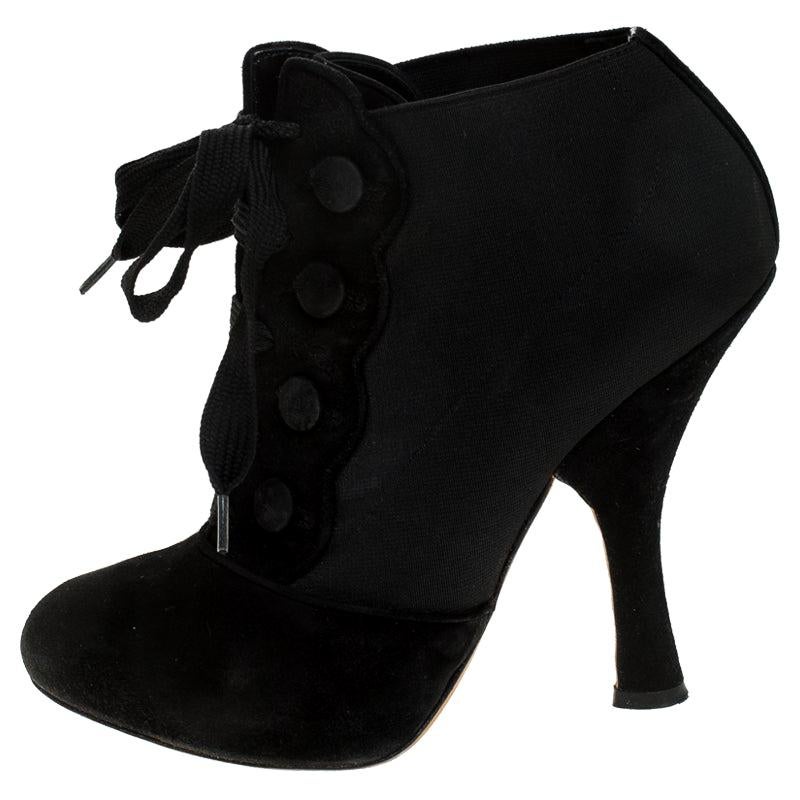 Dolce 
Gabanna Black Velvet and Elastic Band Lace Up Booties Size 37