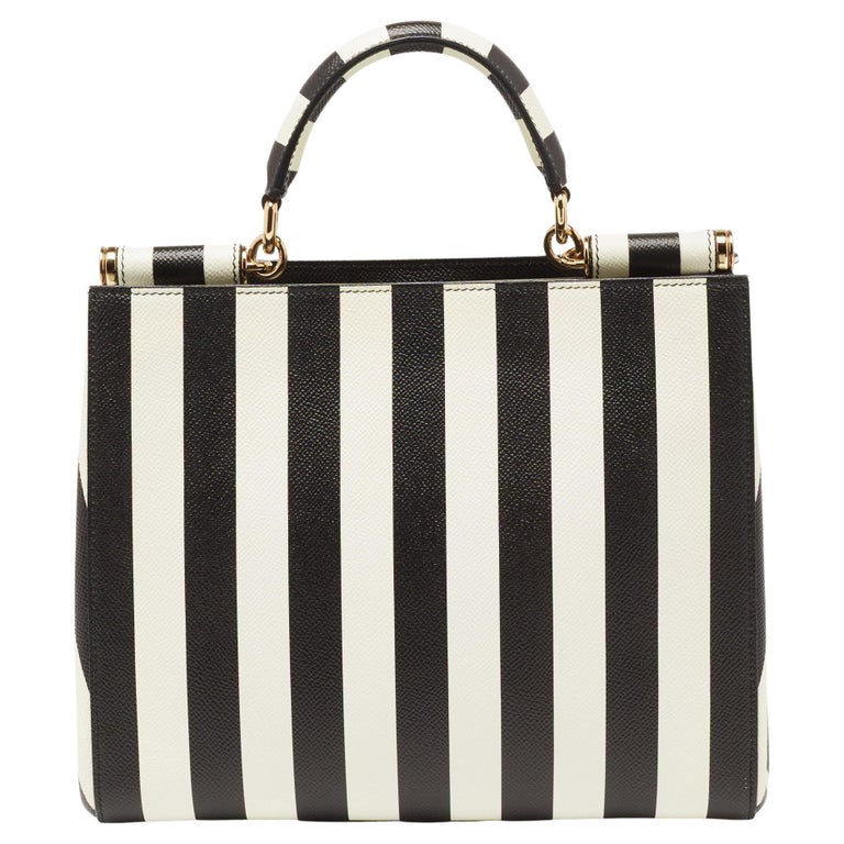 Dolce and Gabanna Black/White Striped Dauphine Leather Sicily Top ...