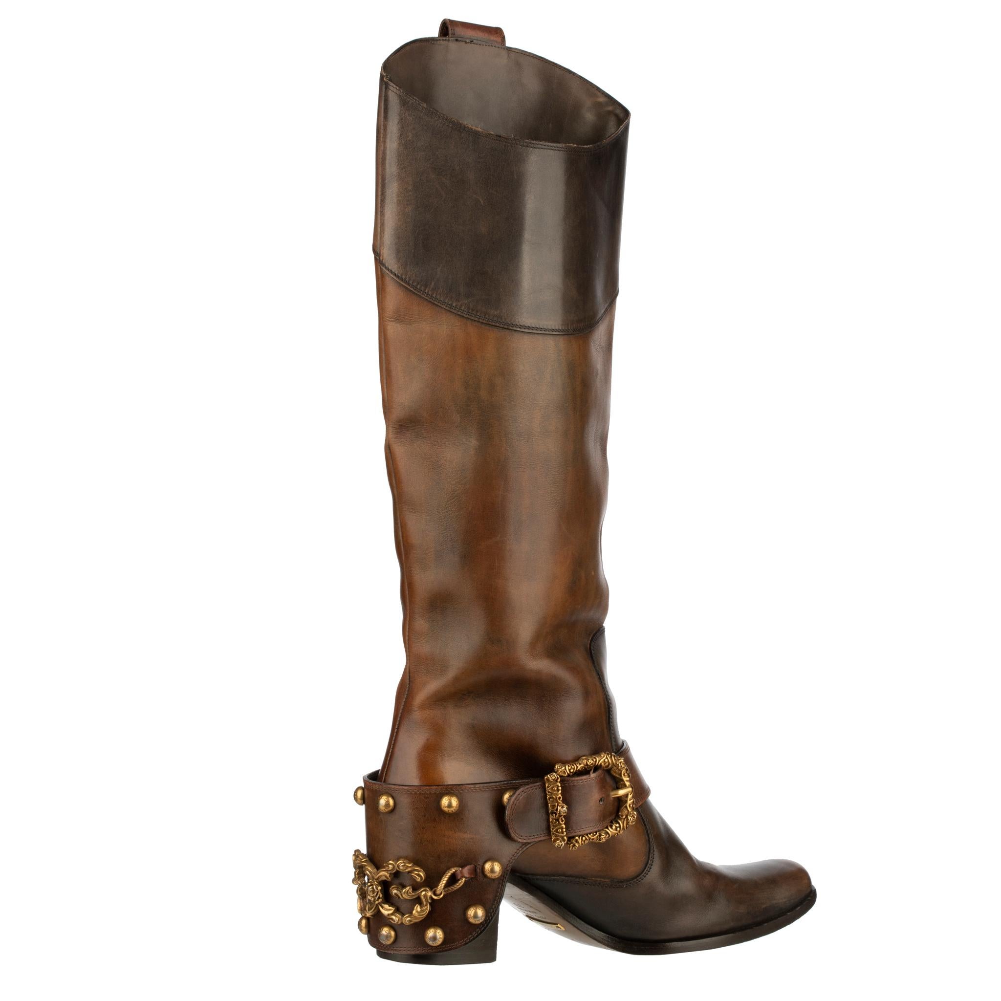 Dolce & Gabbana Brown Leather Cowboy Boots 39 IT 8
