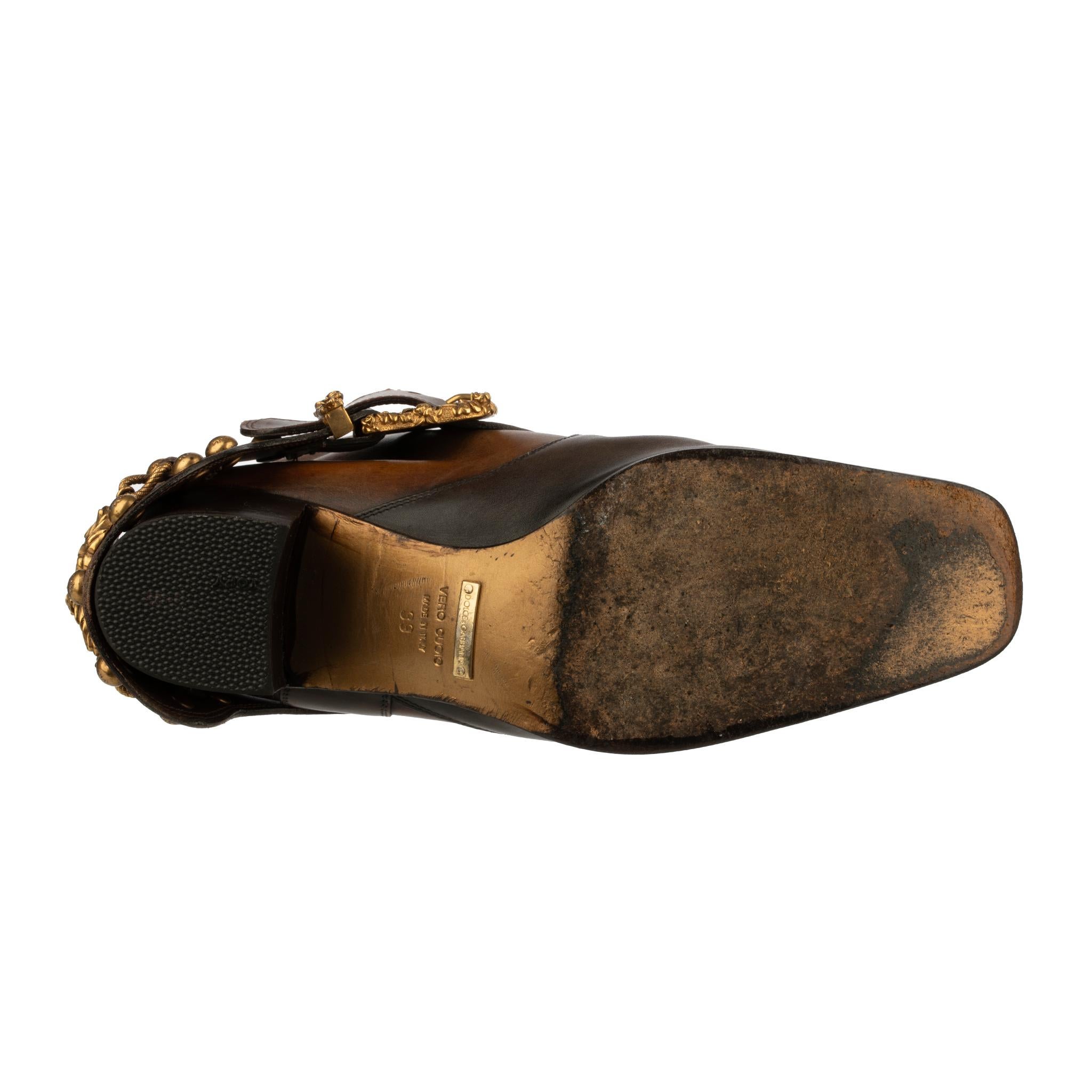 Dolce & Gabbana Brown Leather Cowboy Boots 39 IT 9