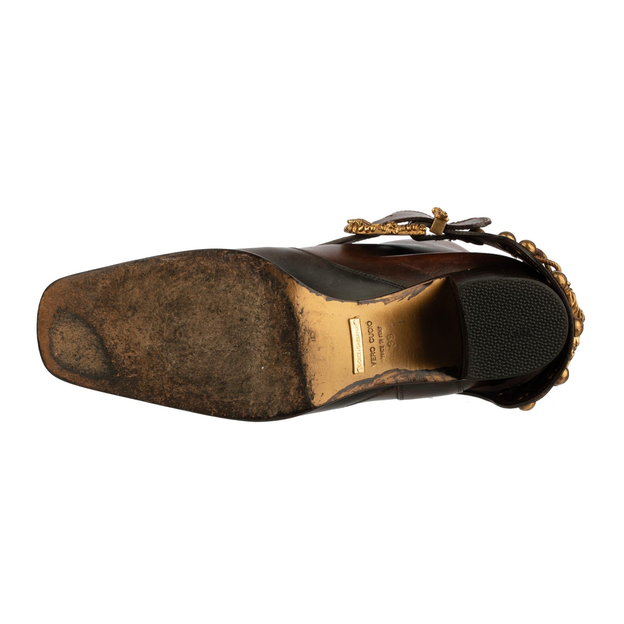 Dolce & Gabbana Brown Leather Cowboy Boots 39 IT 10