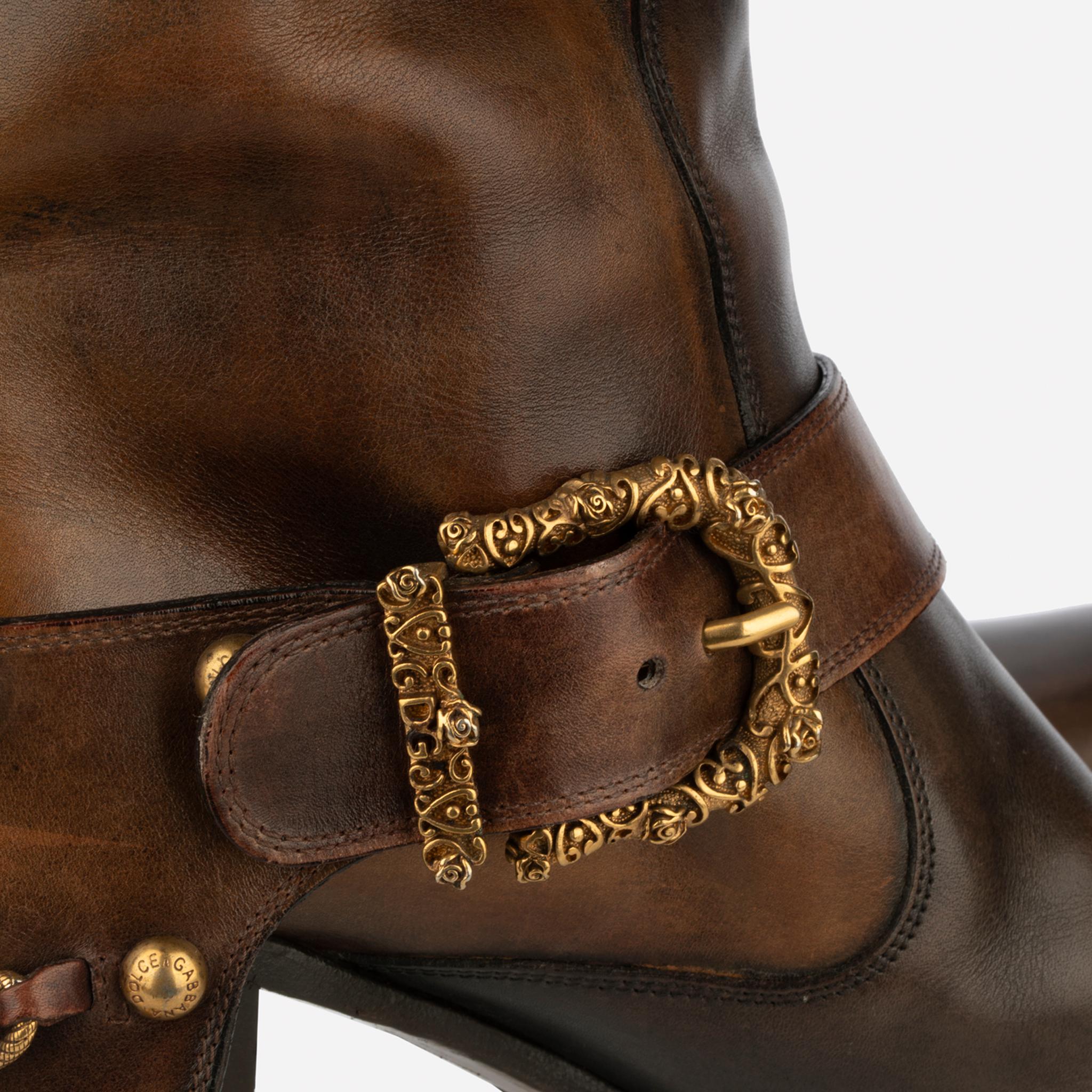 Women's Dolce & Gabbana Brown Leather Cowboy Boots 39 IT
