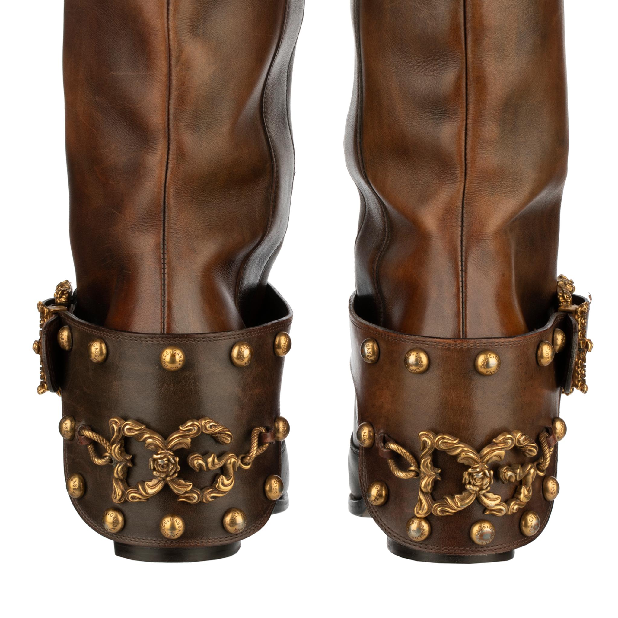 Dolce & Gabbana Brown Leather Cowboy Boots 39 IT 1