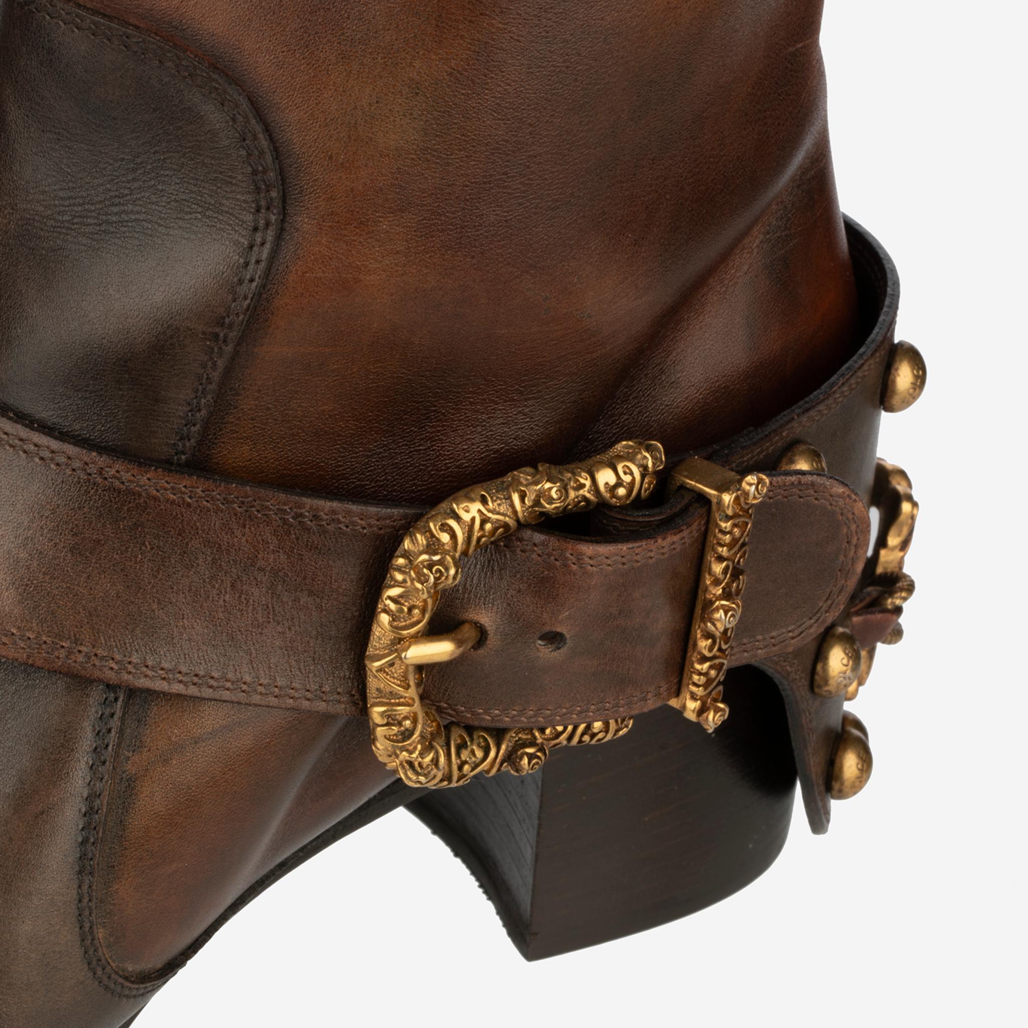 Dolce & Gabbana Brown Leather Cowboy Boots 39 IT 2