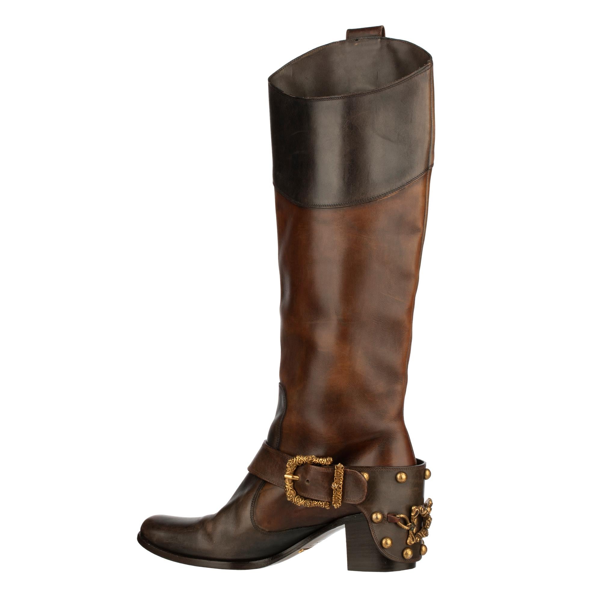 Dolce & Gabbana Brown Leather Cowboy Boots 39 IT 4