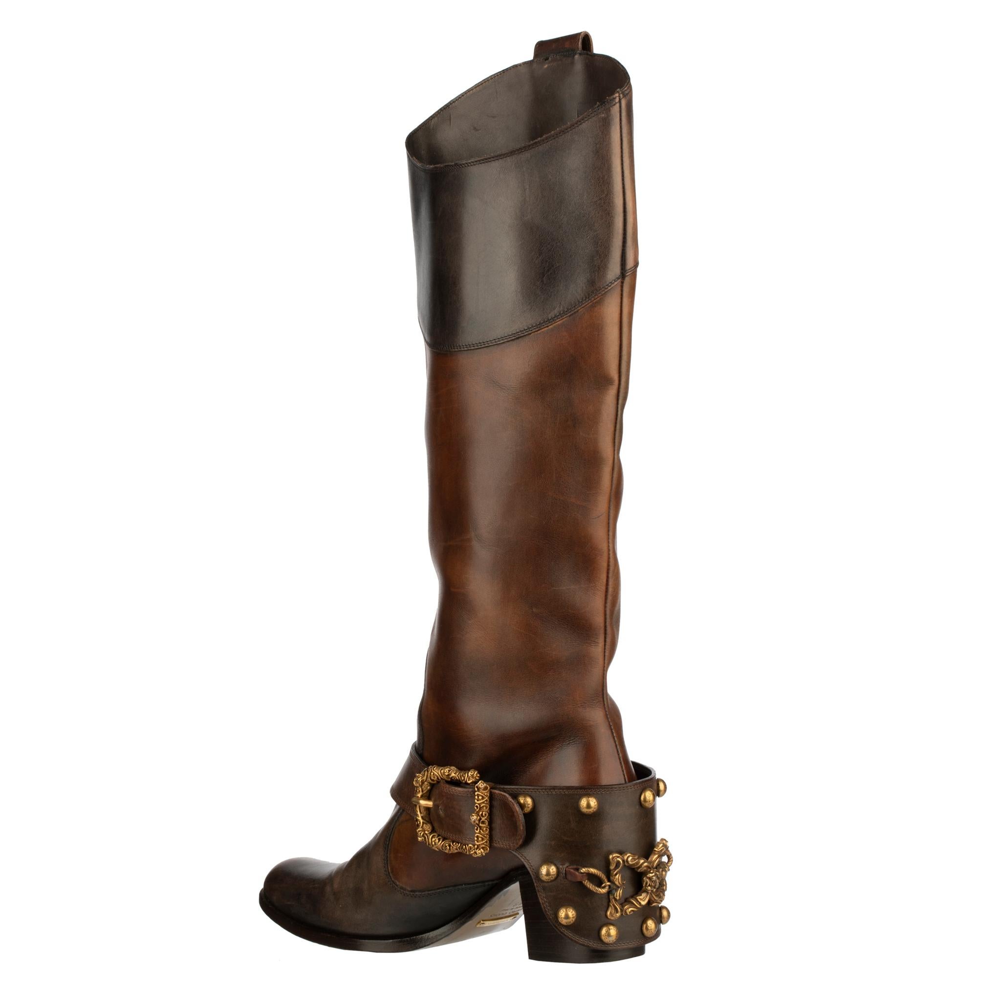 Dolce & Gabbana Brown Leather Cowboy Boots 39 IT 5