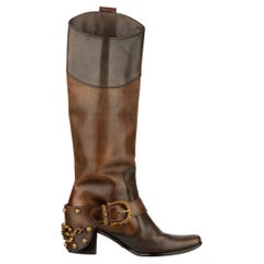 Dolce & Gabbana Brown Leather Cowboy Boots 39 IT