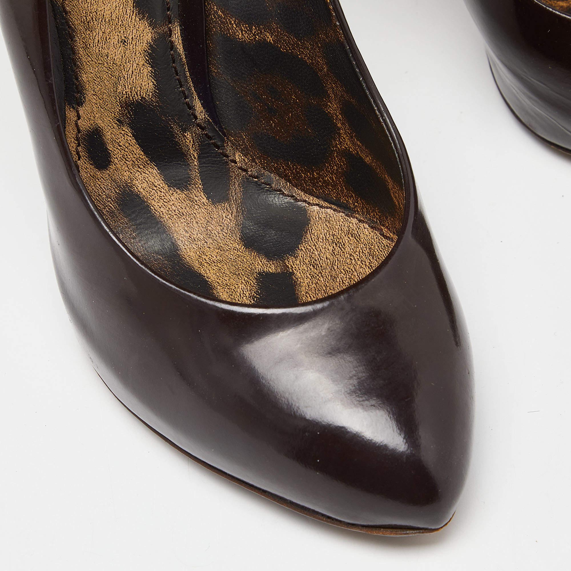 Dolce & Gabanna Brown Patent Leather Platform Pumps Size 38 For Sale 2