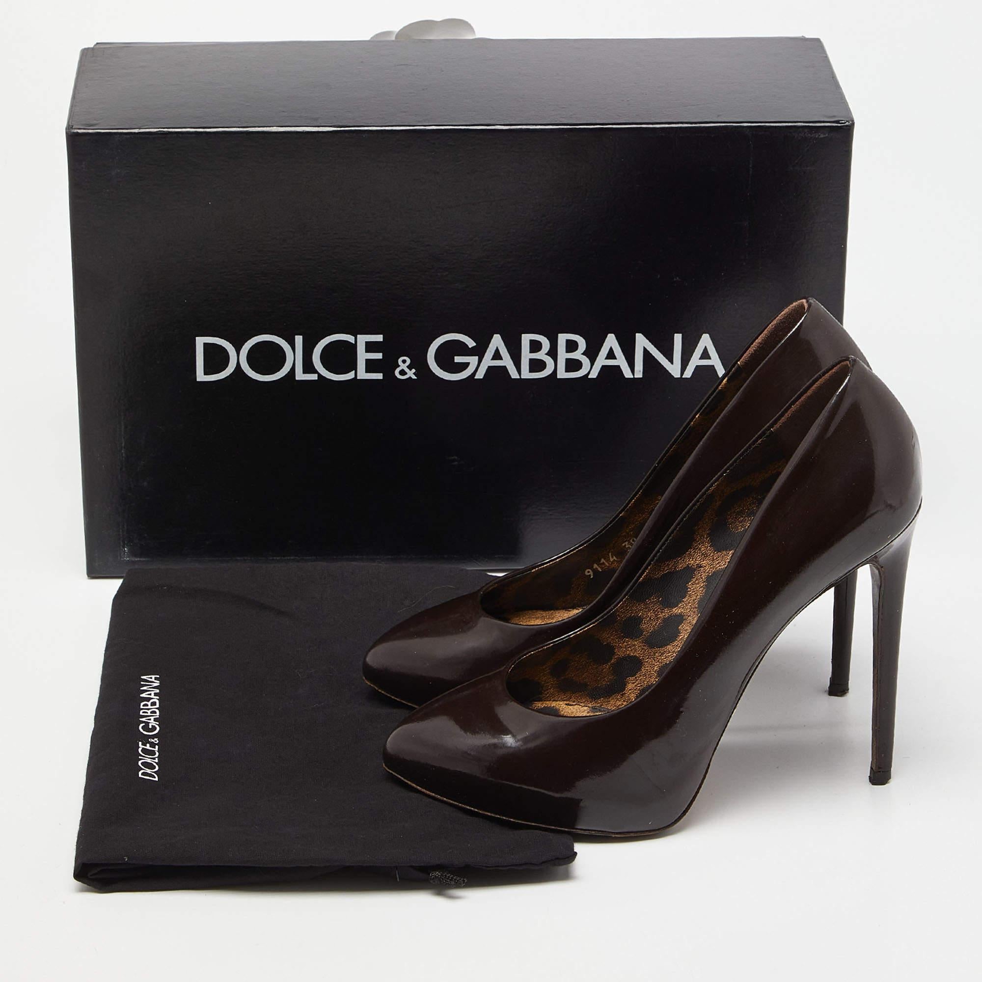 Dolce & Gabanna Brown Patent Leather Platform Pumps Size 38 For Sale 4