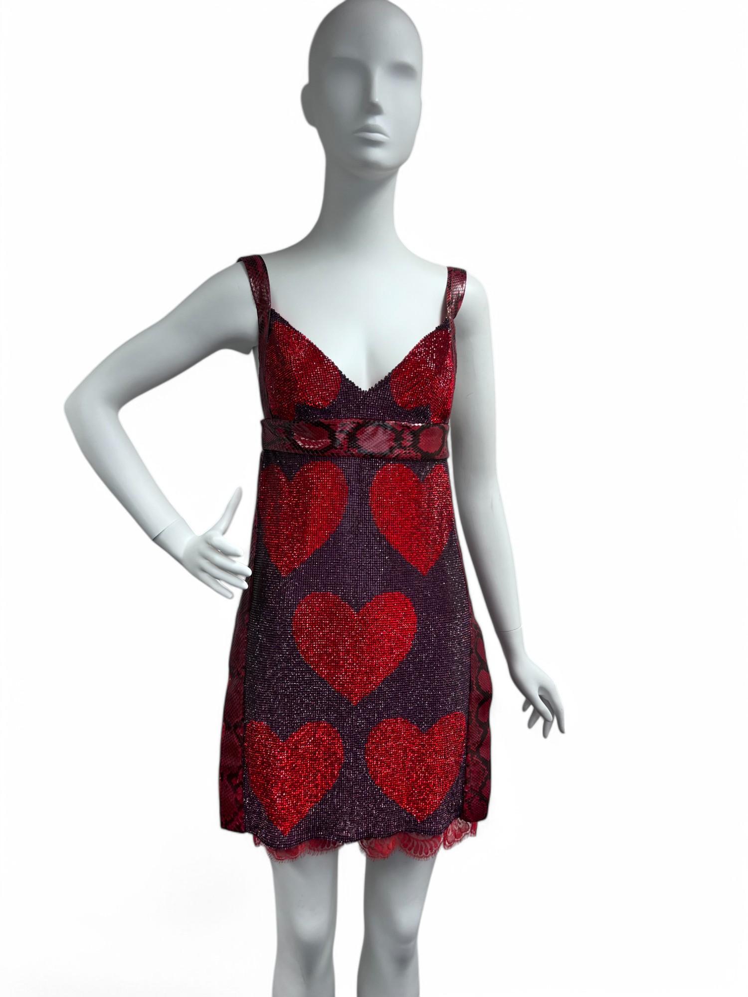 Women's Dolce & Gabanna Crystal Heart Python Mini Dress Sz: 38 For Sale