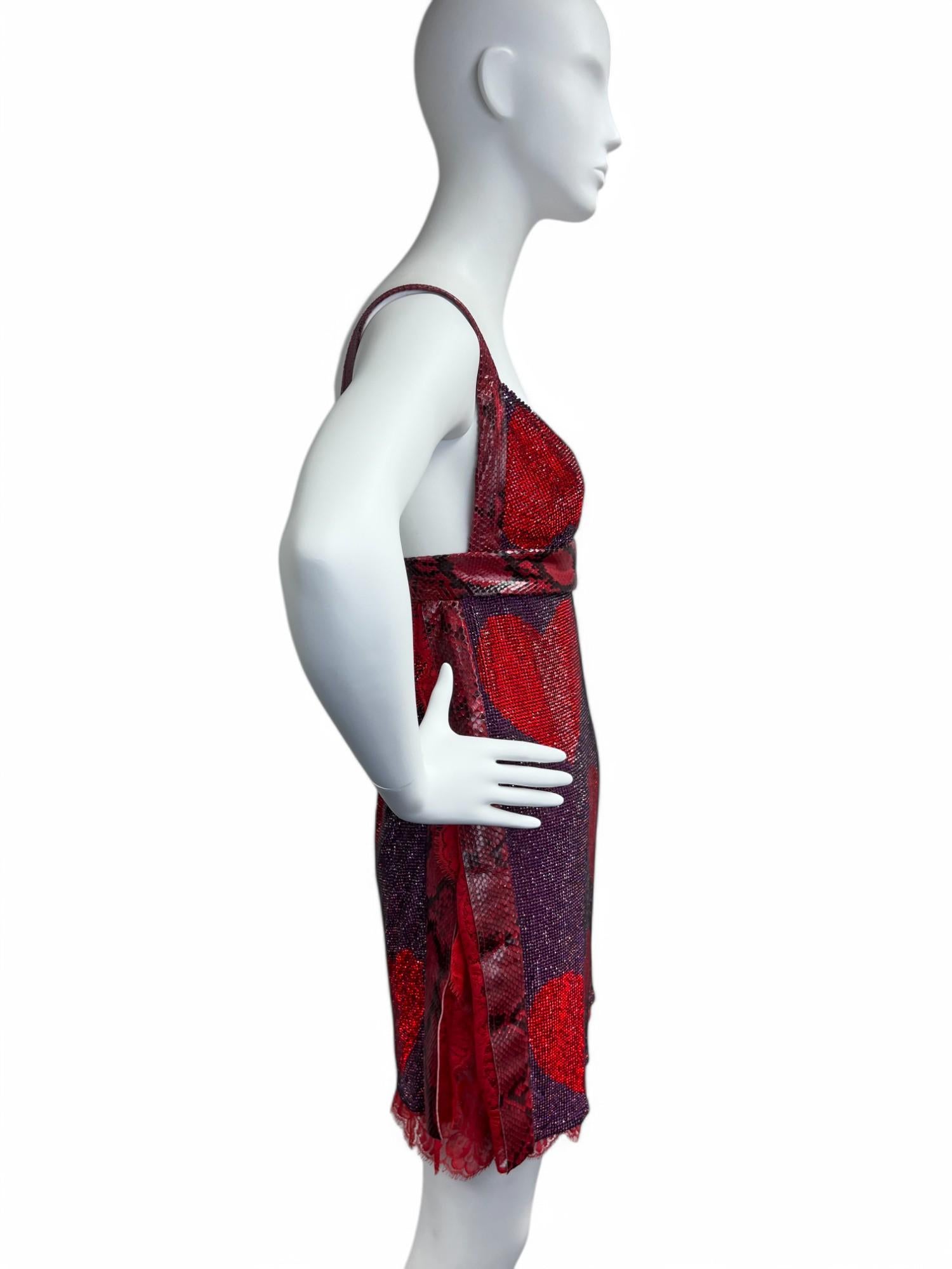 Dolce & Gabanna Crystal Heart Python Mini Dress Sz: 38 For Sale 1