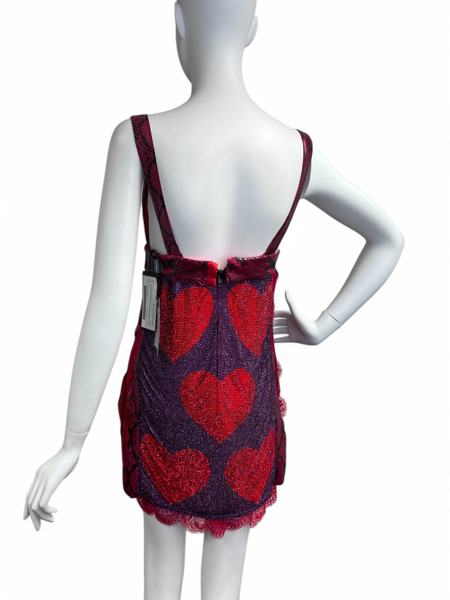 Dolce & Gabanna Crystal Heart Python Mini Dress Sz: 38 For Sale 2