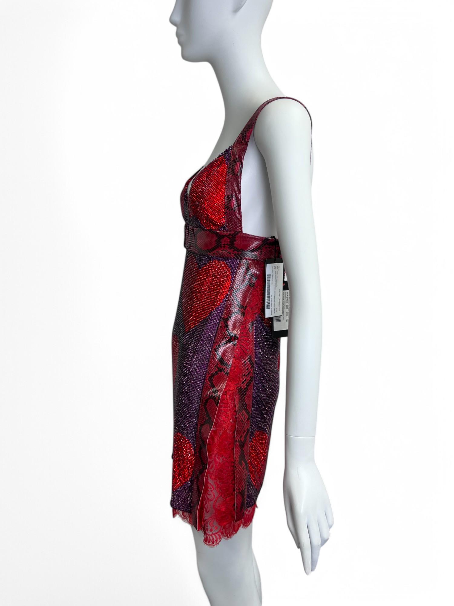Dolce & Gabanna Crystal Heart Python Mini Dress Sz: 38 For Sale 3