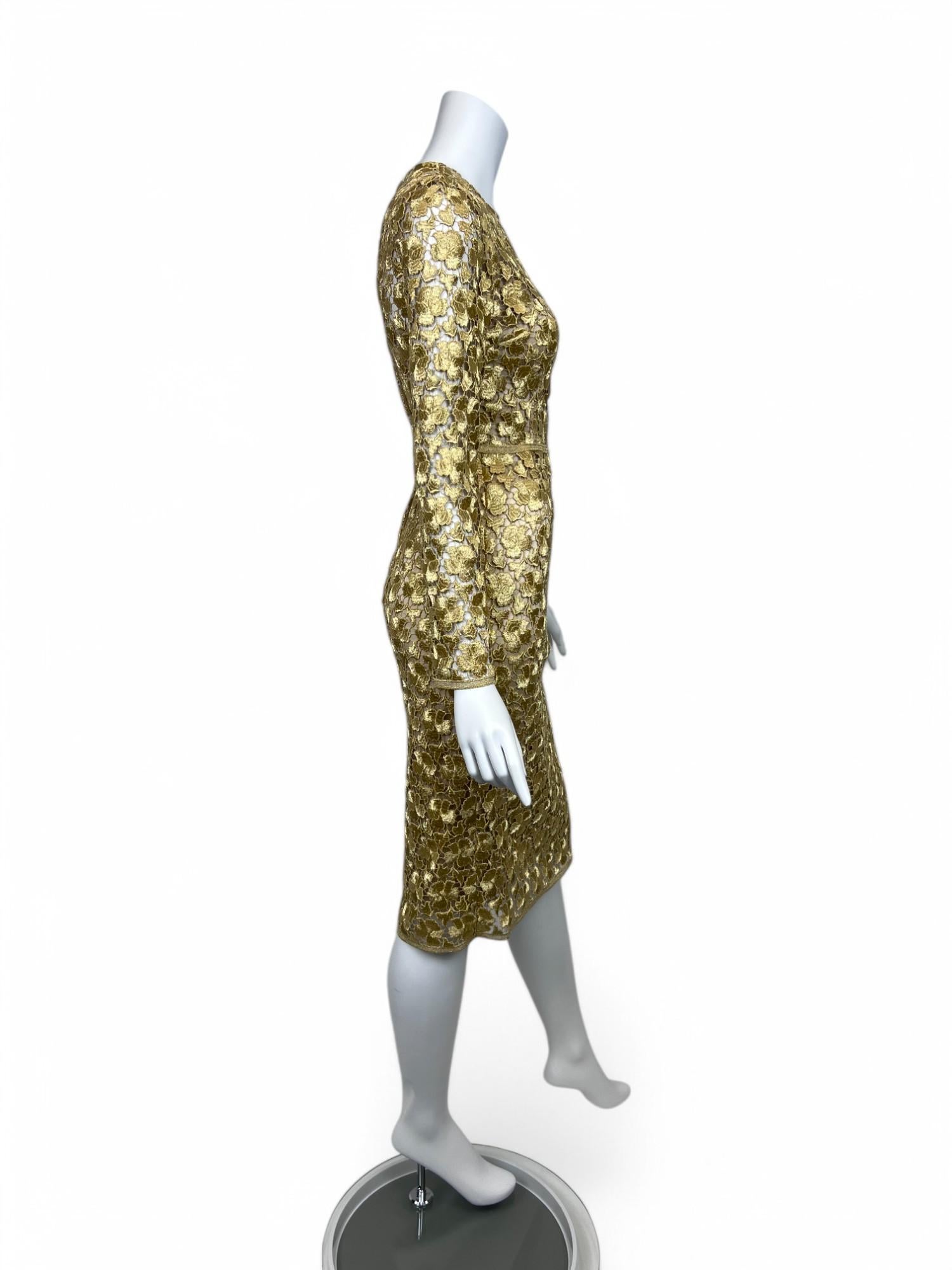 Dolce & Gabanna Gold Macrame Silk Dress Sz: 38 For Sale 2
