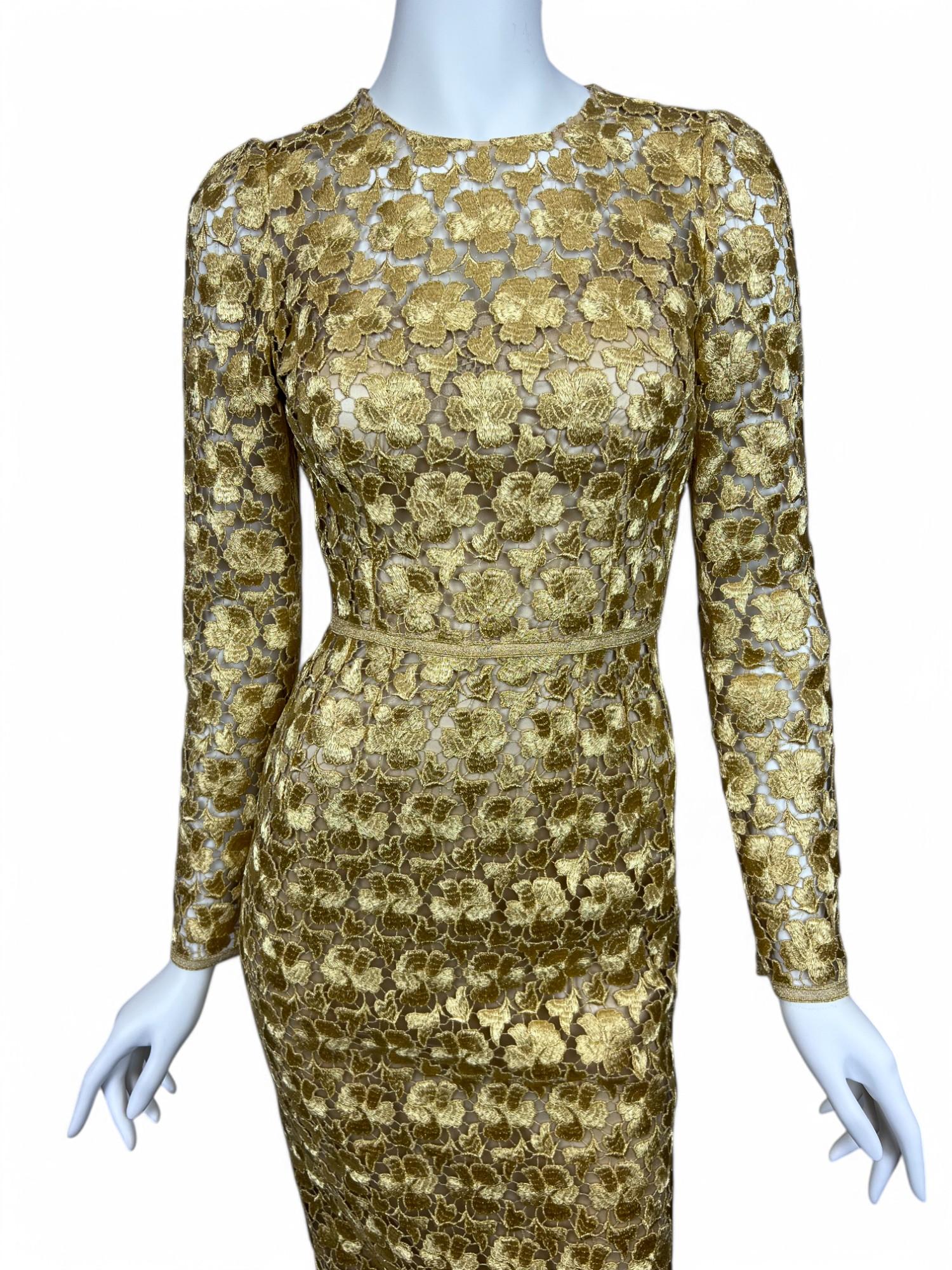 Dolce & Gabanna Gold Macrame Silk Dress Sz: 38 For Sale 3