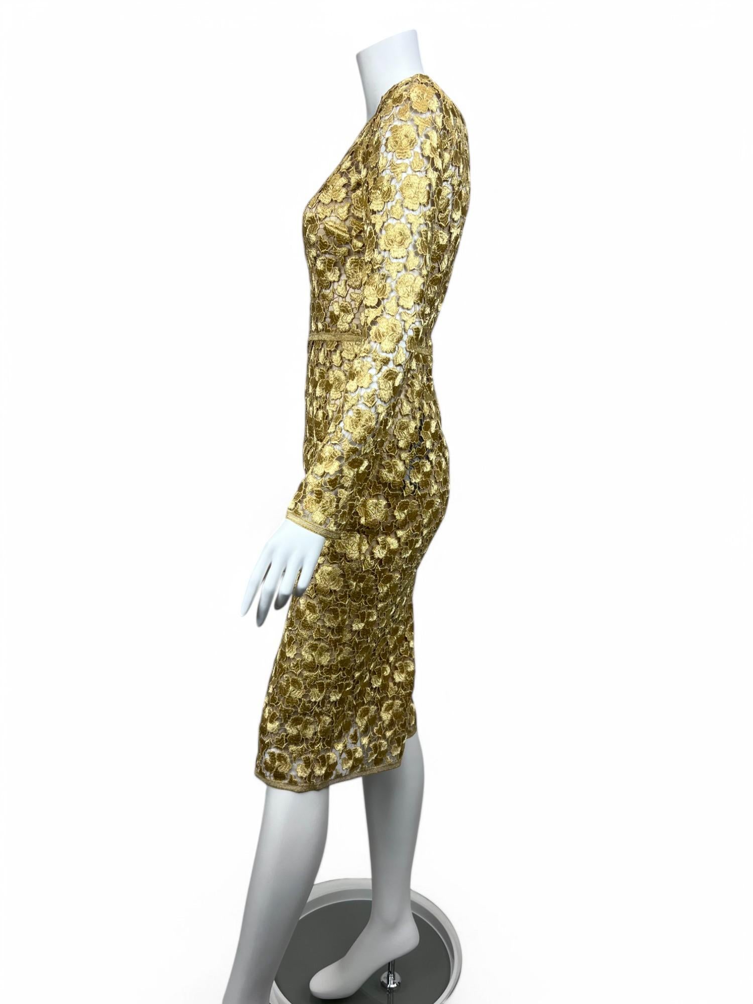 Women's Dolce & Gabanna Gold Macrame Silk Dress Sz: 38 For Sale