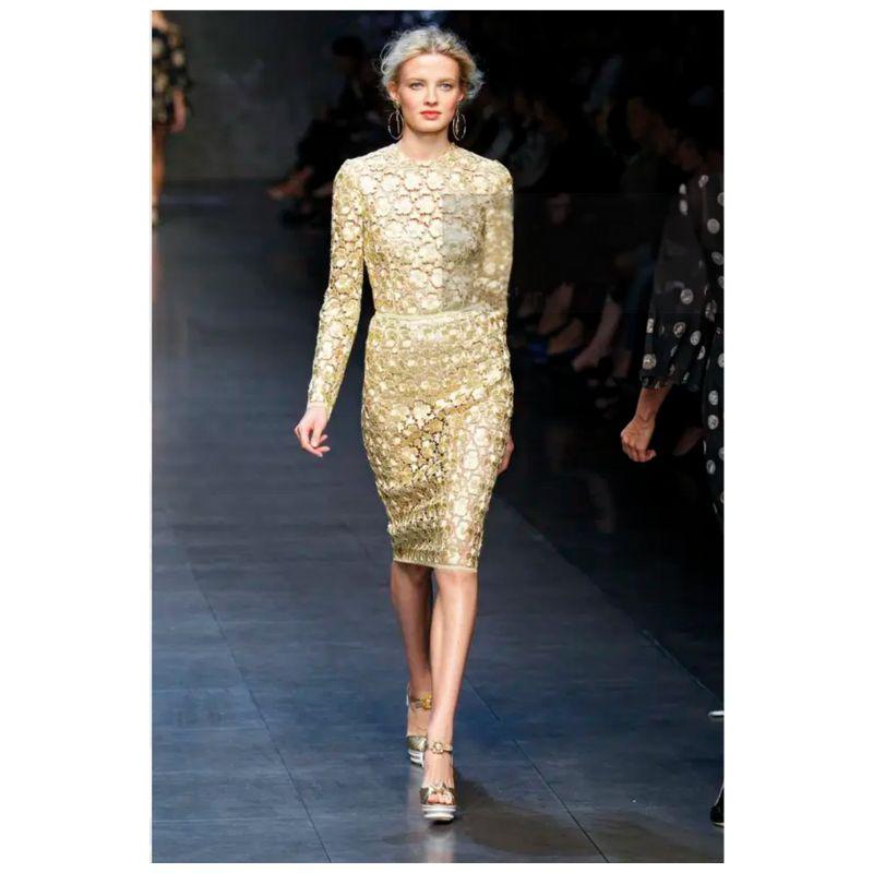 Dolce & Gabanna Gold Macrame Silk Dress Sz: 38 For Sale 5