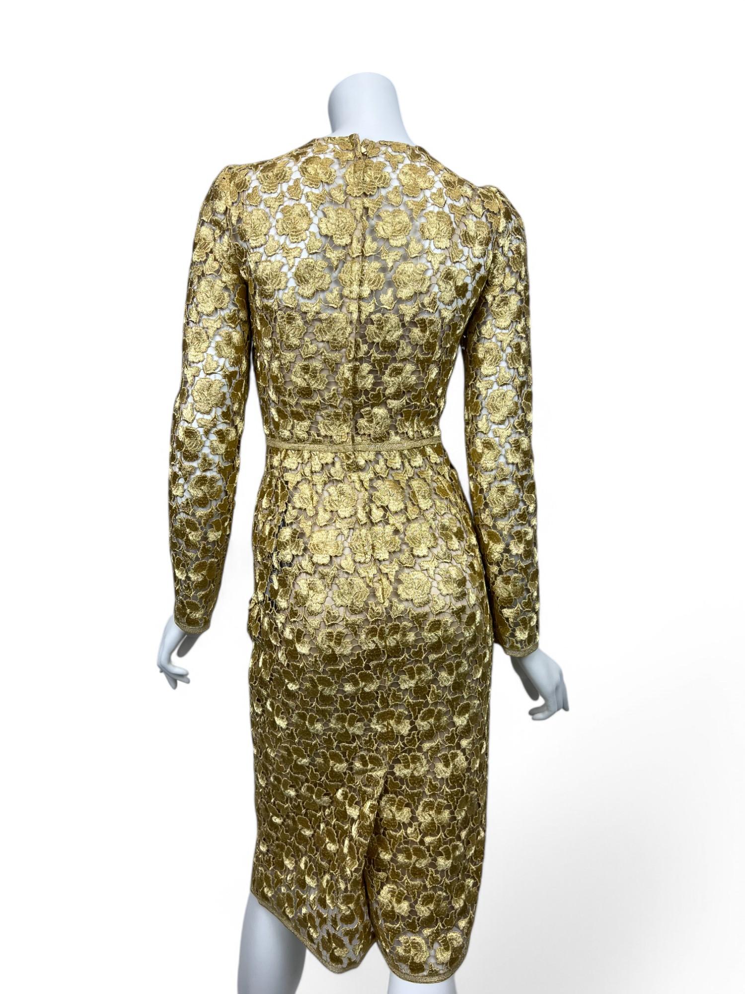 Dolce & Gabanna Gold Macrame Silk Dress Sz: 38 For Sale 1