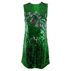 Dolce & Gabanna Green Sequin Beaded Embellished Shift Party Dress