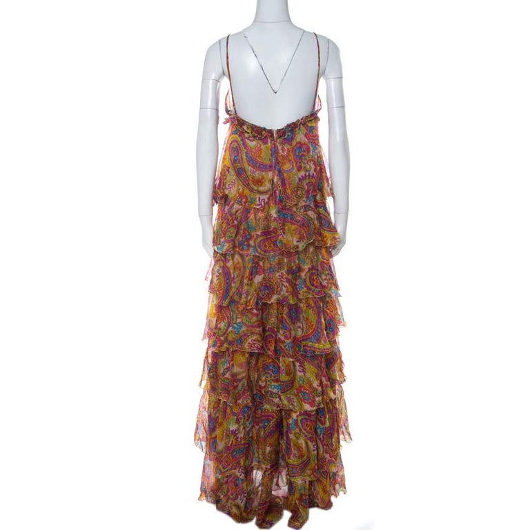 Dolce and Gabanna Multicolor Paisley Print Silk Tiered Ruffle Maxi ...