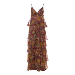Dolce & Gabanna Multicolor Paisley Print Silk Tiered Ruffle Maxi Dress M