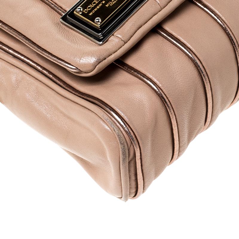 Dolce & Gabanna Nude Beige Stripe Leather Miss Charles Shoulder Bag 6