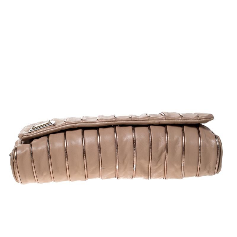 Dolce & Gabanna Nude Beige Stripe Leather Miss Charles Shoulder Bag 1