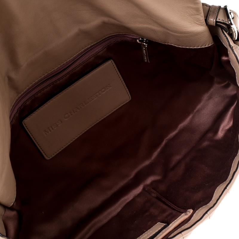 Dolce & Gabanna Nude Beige Stripe Leather Miss Charles Shoulder Bag 3