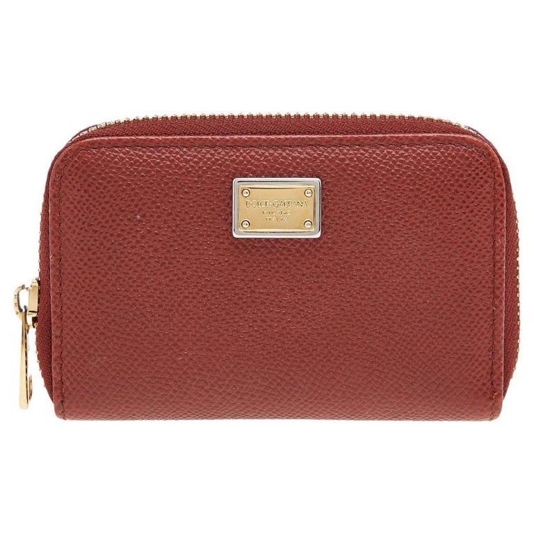 Dolce and Gabanna Rust Leather Zip Coin Purse For Sale at 1stDibs