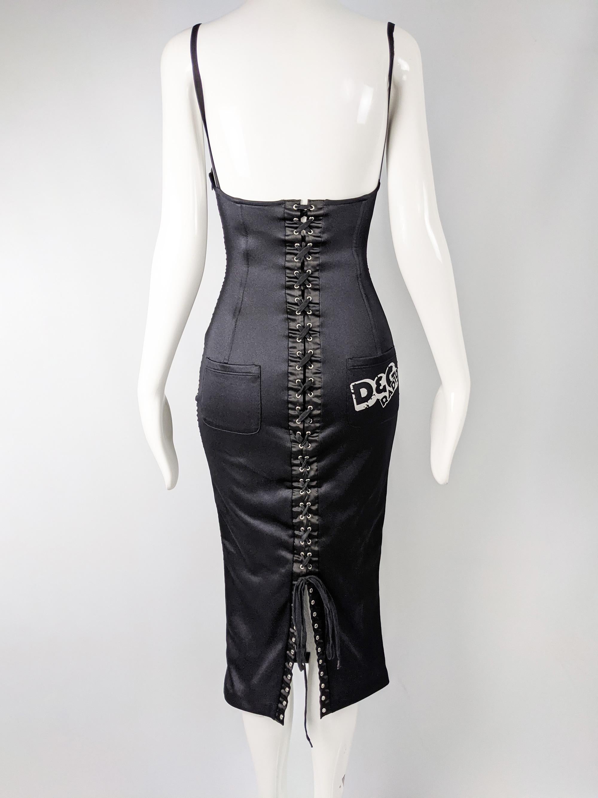 Dolce & Gabanna Vintage D&G Black Satin Corset Dress In Excellent Condition For Sale In Doncaster, South Yorkshire