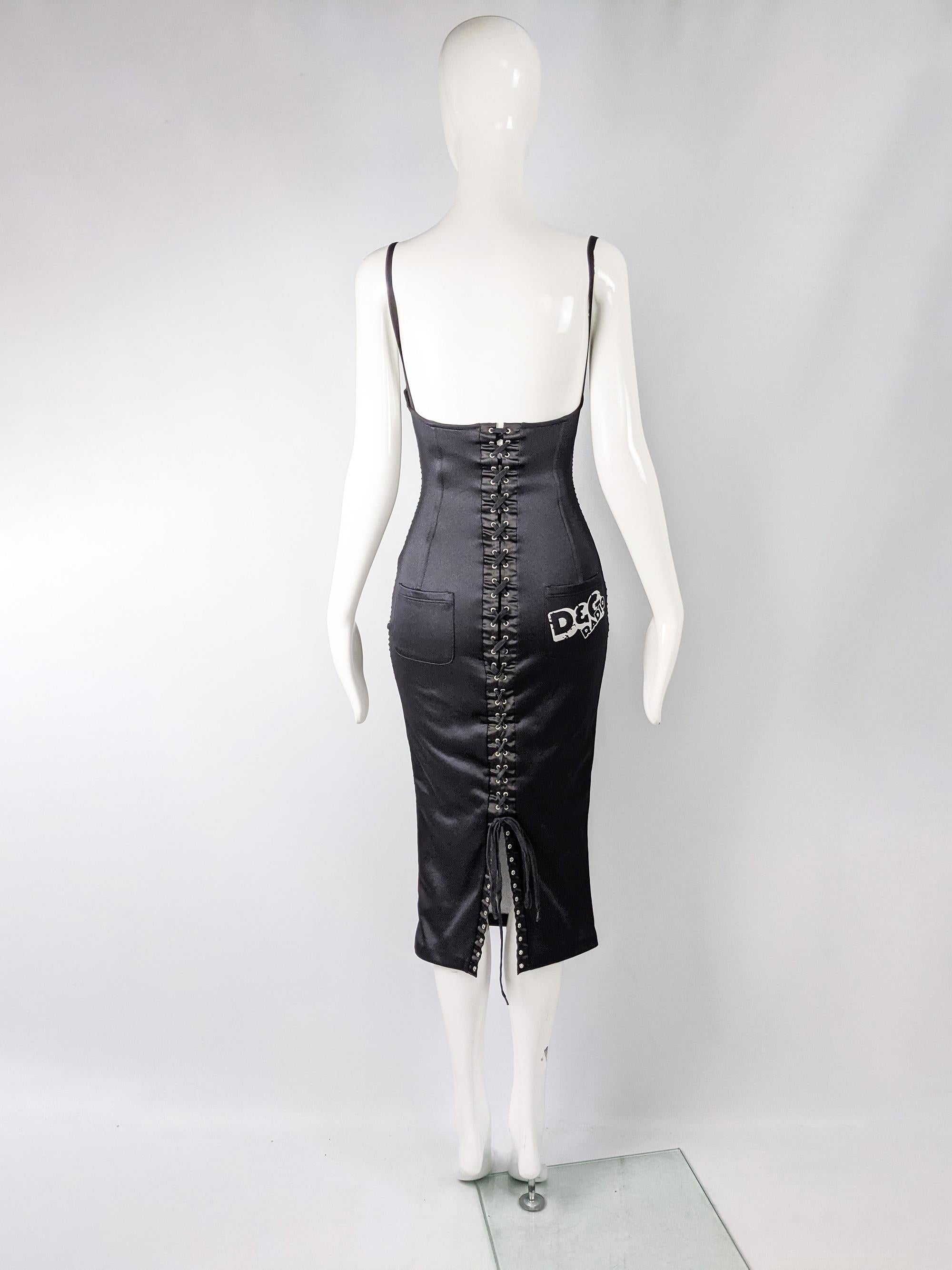 Dolce & Gabanna Vintage D&G Black Satin Corset Dress For Sale 1