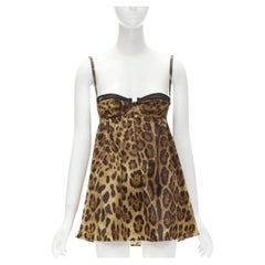 DOLCE GABANNA Vintage Y2K Leopard Babydoll Teddy Camisole Tank Top XS