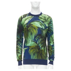 DOLCE GABBANA 100% cashmere blue green palm tree pullover sweater IT48 M