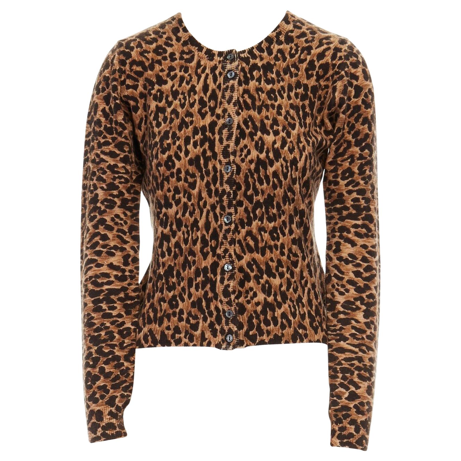 DOLCE GABBANA 100% cashmere brown leopard spot print button 