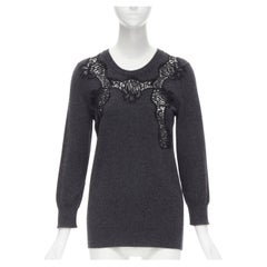 DOLCE GABBANA 100% cashmere grey black floral lace insert pullover sweater 