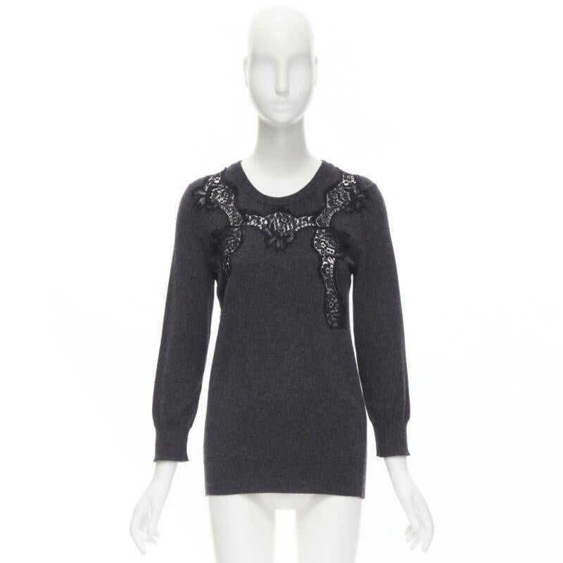 DOLCE GABBANA 100% cashmere grey black floral lace pullover sweater IT44 M For Sale 5