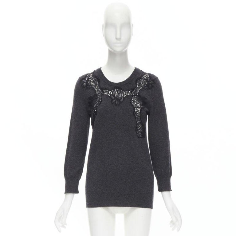 DOLCE GABBANA 100% cashmere grey black floral lace pullover 