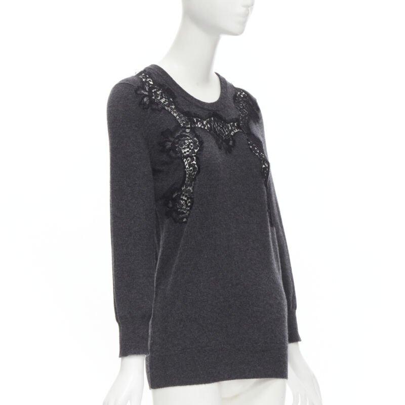 Black DOLCE GABBANA 100% cashmere grey black floral lace pullover sweater IT44 M For Sale