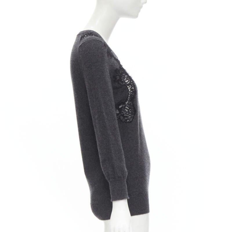 DOLCE GABBANA 100% cashmere grey black floral lace pullover sweater IT44 M In Excellent Condition For Sale In Hong Kong, NT