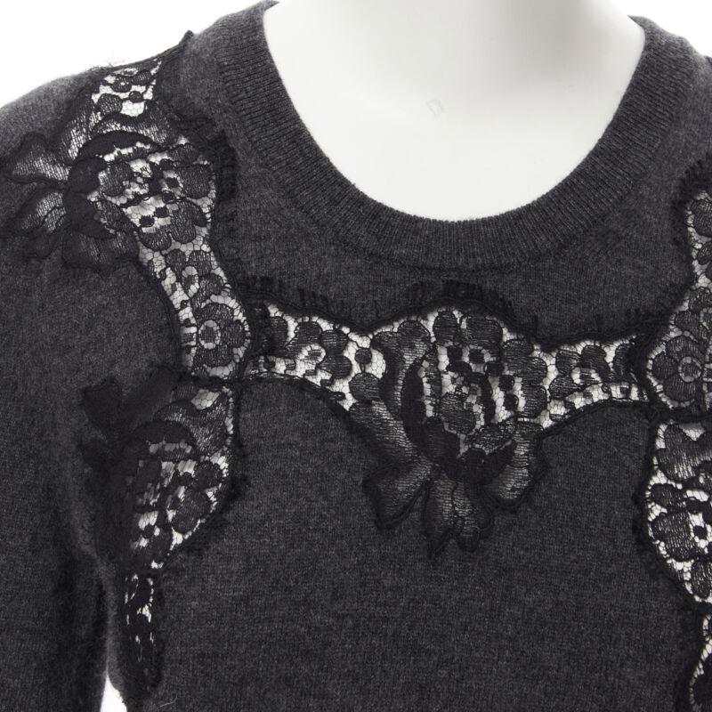 DOLCE GABBANA 100% cashmere grey black floral lace pullover sweater IT44 M For Sale 2