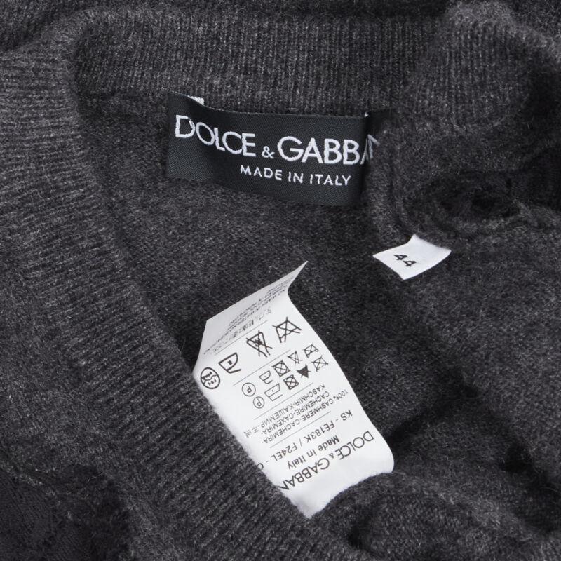 DOLCE GABBANA 100% cashmere grey black floral lace pullover sweater IT44 M For Sale 4