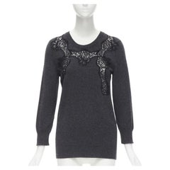 DOLCE GABBANA 100% Kaschmir grau schwarz geblümte Spitze Pullover IT44 M