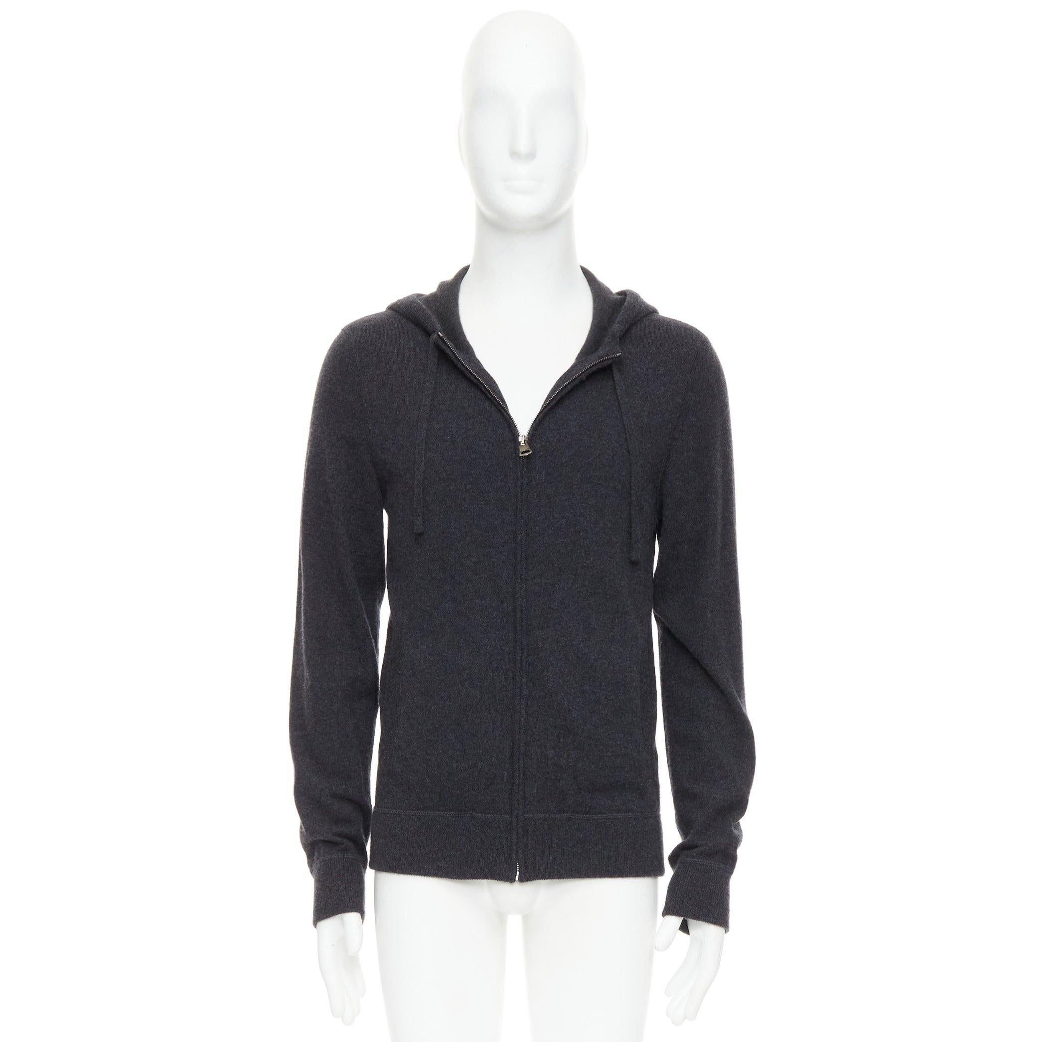 DOLCE GABBANA 100% cashmere grigio argento logo zip felpa con cappuccio IT48 M in vendita 5