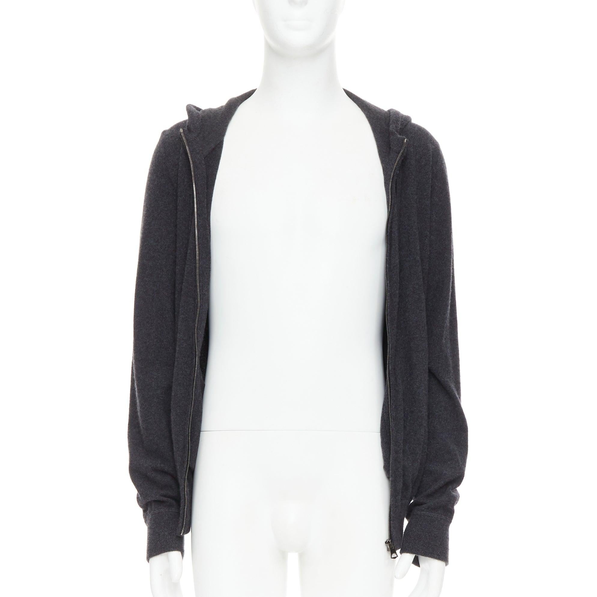 Nero DOLCE GABBANA 100% cashmere grigio argento logo zip felpa con cappuccio IT48 M in vendita