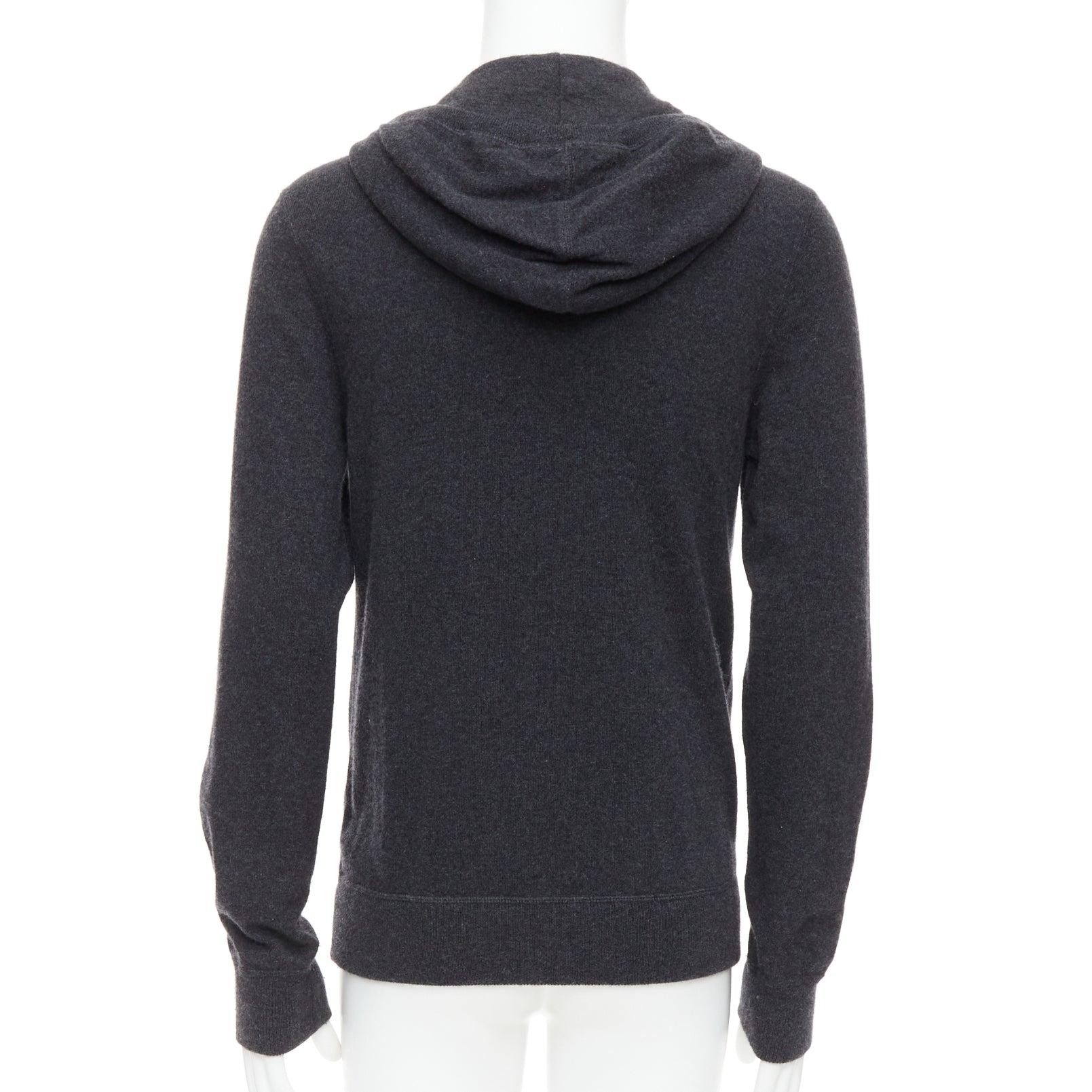 DOLCE GABBANA 100% cashmere grigio argento logo zip felpa con cappuccio IT48 M in vendita 1
