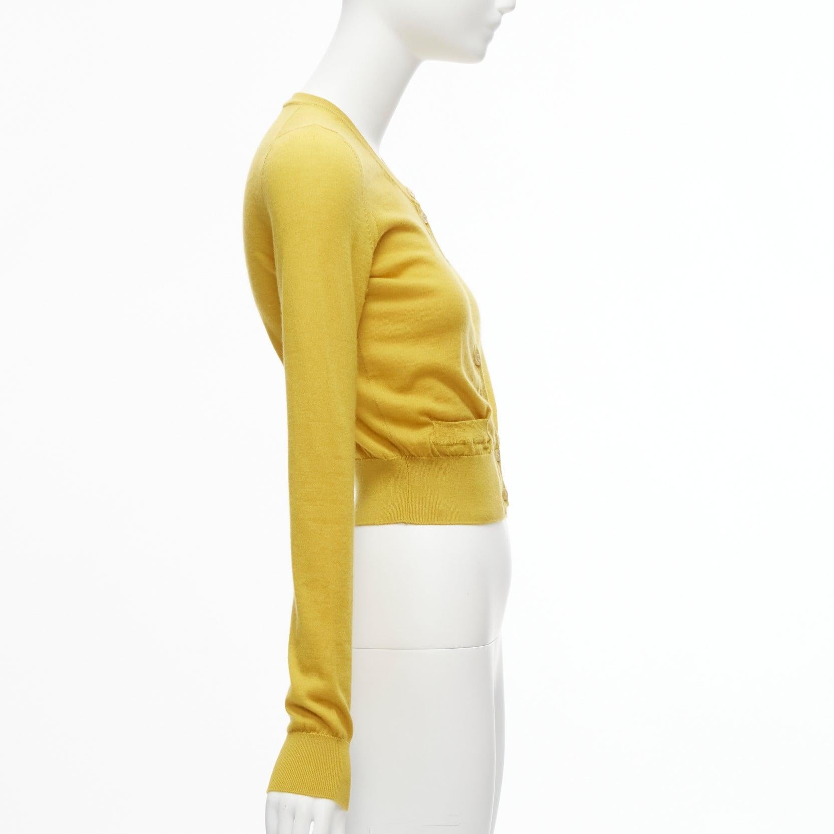 Women's DOLCE GABBANA 100% cashmere yellow duo pocket cropped cardigan sweater IT38 XS For Sale