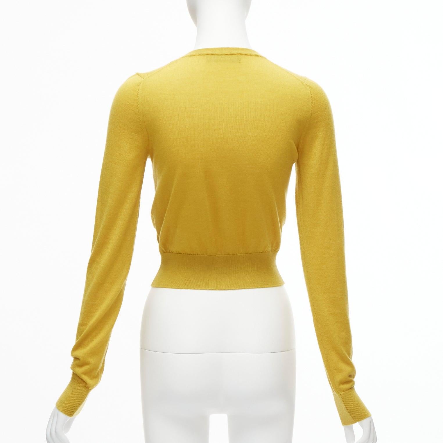 DOLCE GABBANA 100% cashmere yellow duo pocket cropped cardigan sweater IT38 XS For Sale 1