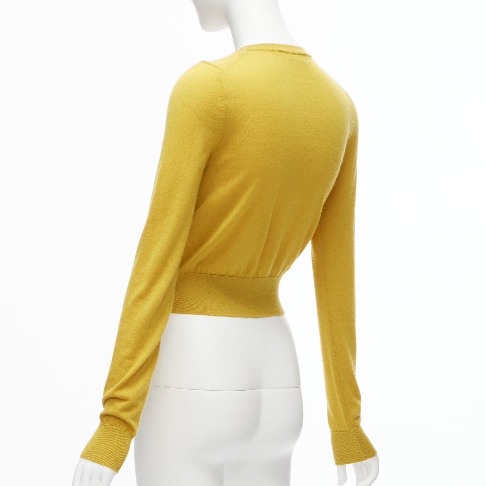 DOLCE GABBANA 100% cashmere yellow duo pocket cropped cardigan sweater IT38 XS For Sale 2
