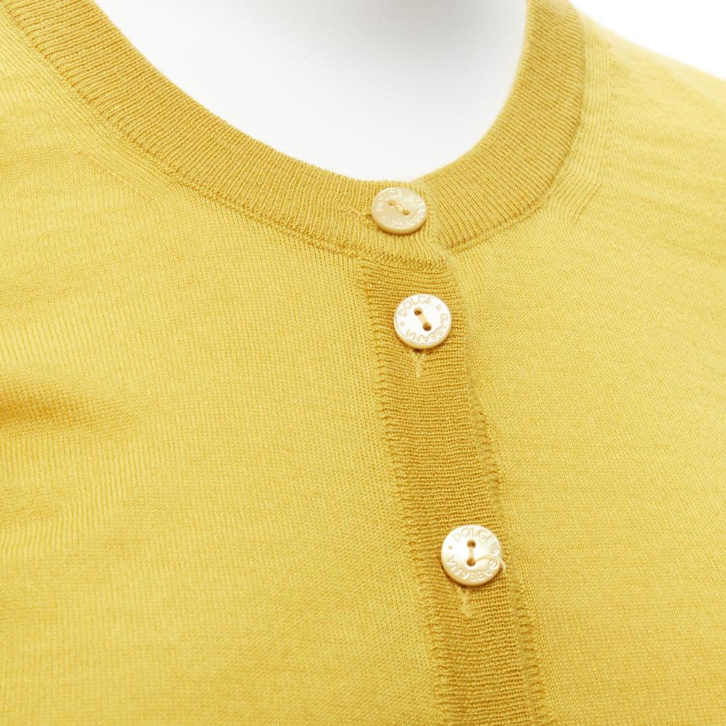 DOLCE GABBANA 100% cashmere yellow duo pocket cropped cardigan sweater IT38 XS For Sale 3